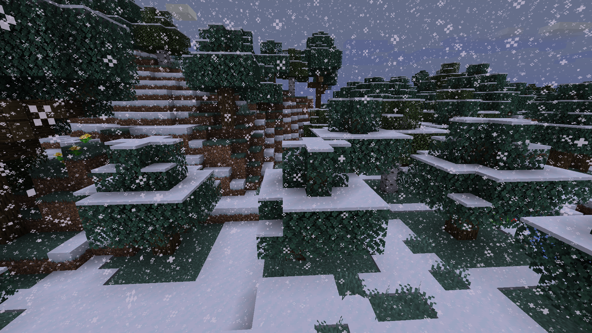 A hilly variant of the cold forest. Reminds me of the old tundra biome.