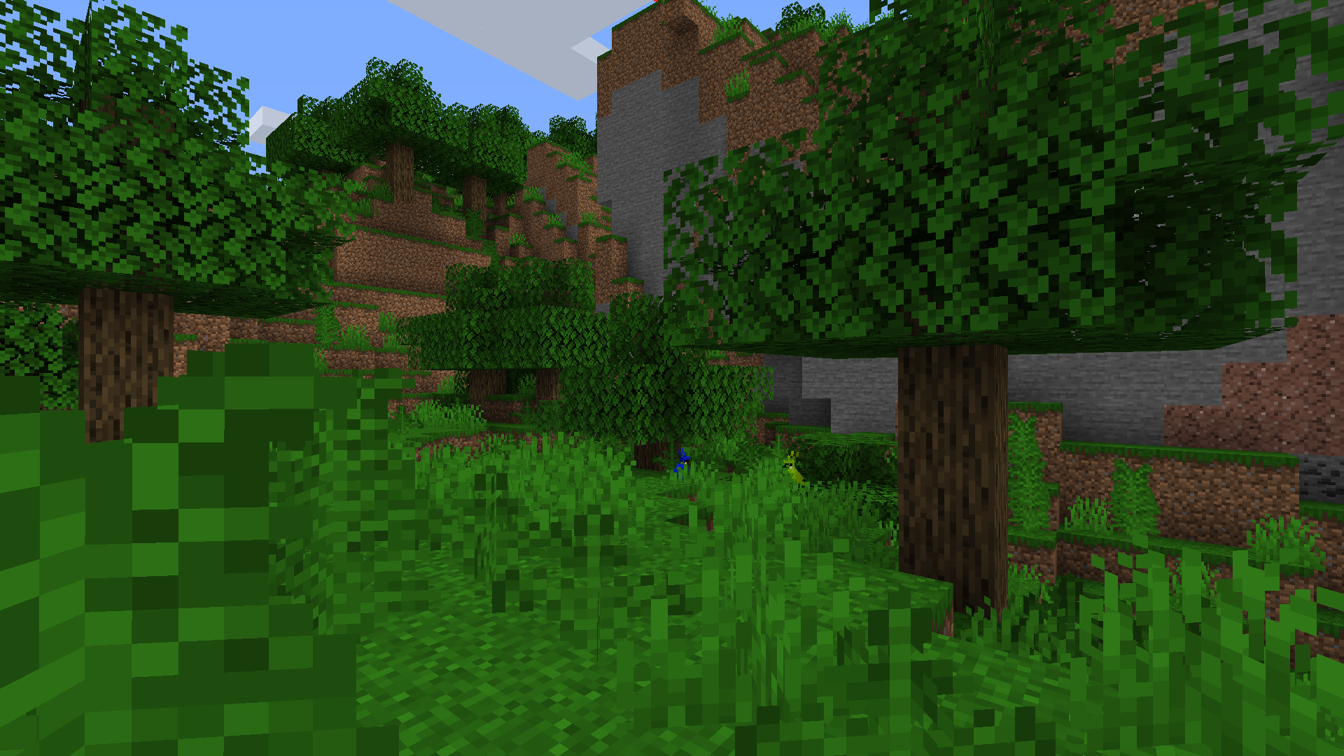 A refugee from Minecraft beta filled with oak trees, ferns, and the occasional parrots.