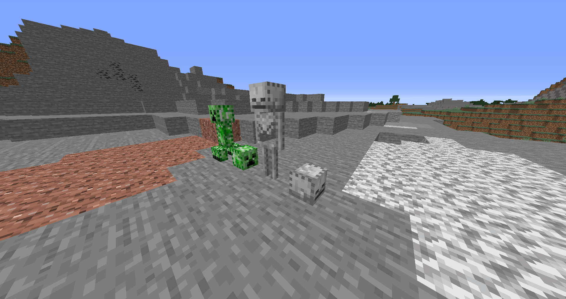 There are currently 2 stuffed mobs. A creeper, and a skeleton. These fluffy things can look dangerous from a distance!