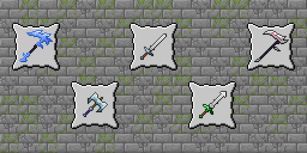 Minecraft Dungeons based weapons.
Note: Textures may change