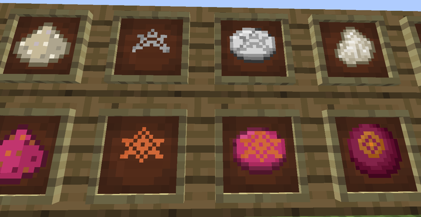 Top row is Alchemy Dust, Circle, Symbol, and Philosopher's Stone
Bottom Row is Alkahest Dust, Circle, Symbol, and Alkahest