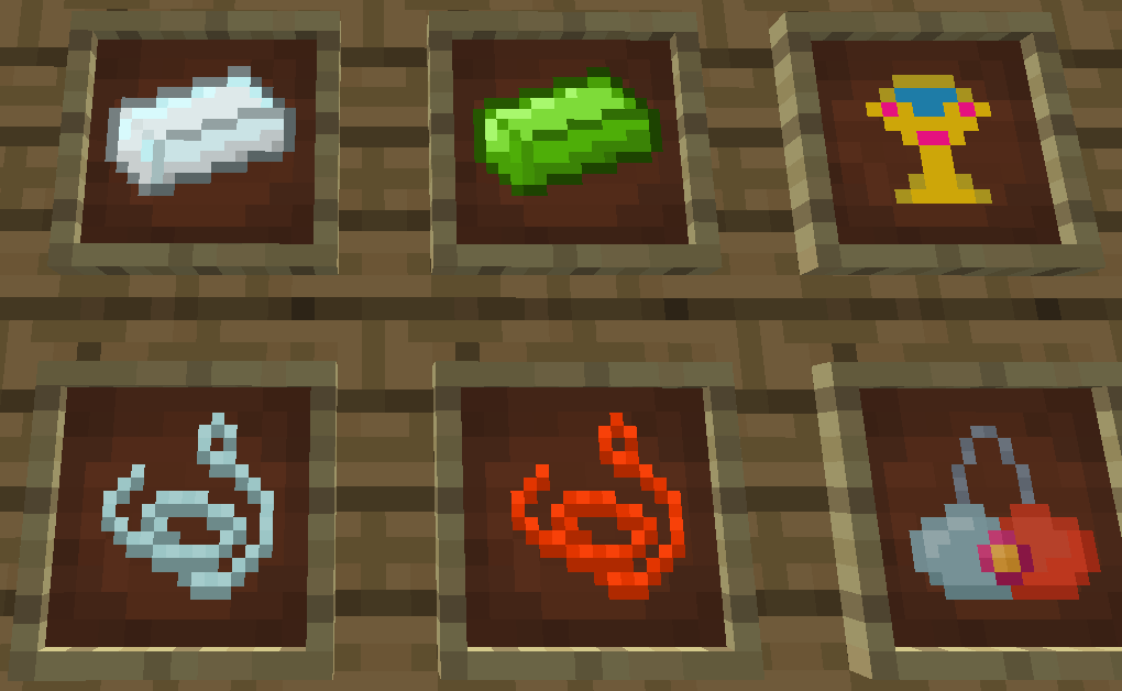 Alchemic Iron, Terrametal, King's Chalice, Aether Thread, Firecloth, and Alkahest Satchel