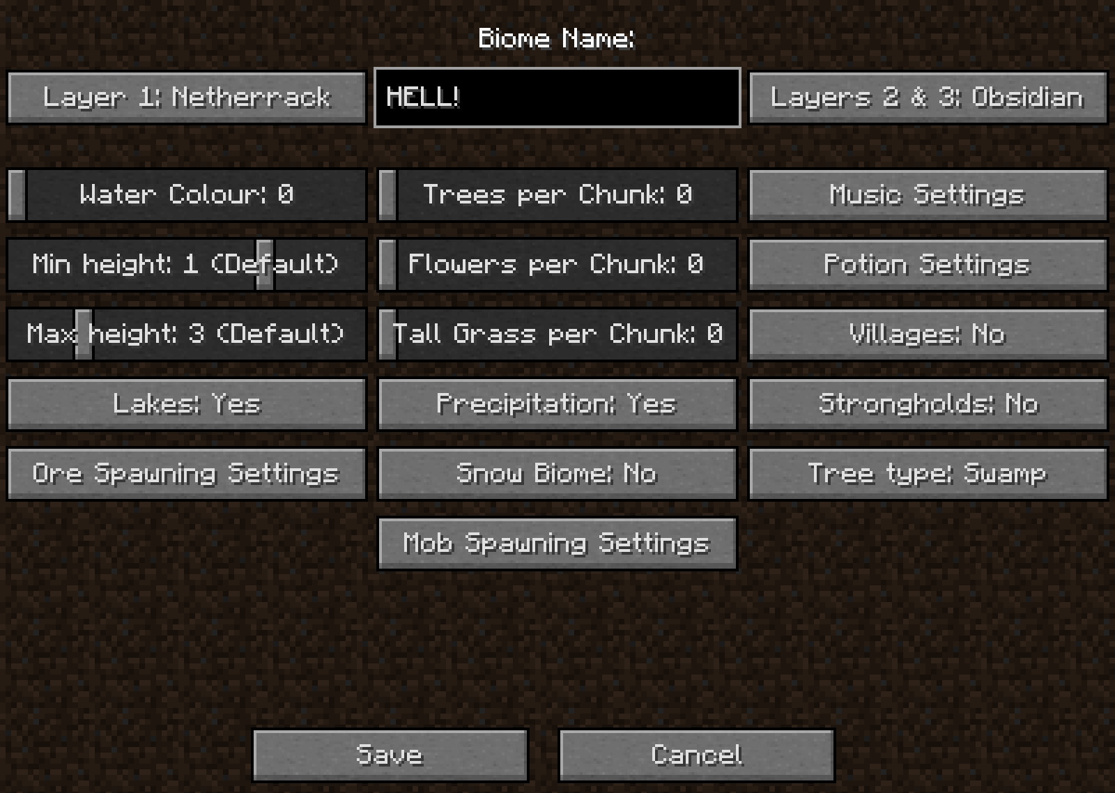 Custom Biome Creation Menu