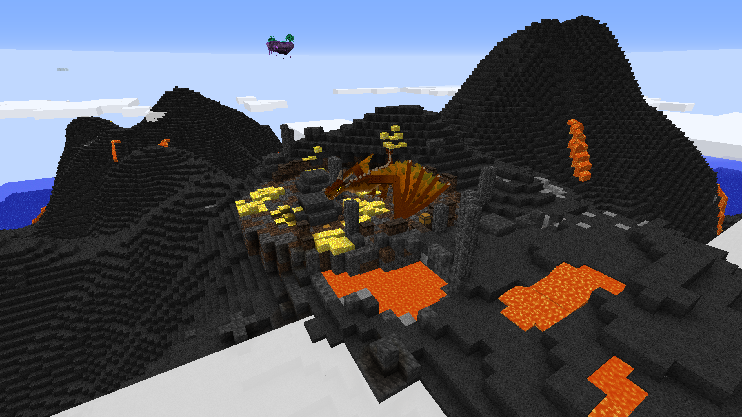 A Dragons nest on top of a volcano.