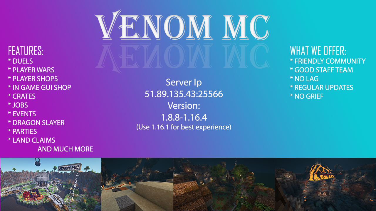 Join Venom MC ! SMP with amazing features that will grant you amazing