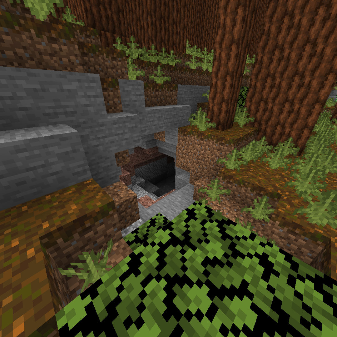 A small cave enterace generated by Terraforged.