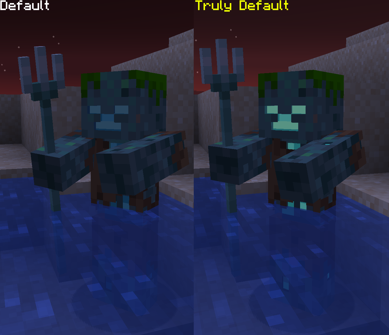 Drowned as they appear in-game vs. how they appear without Truly Default