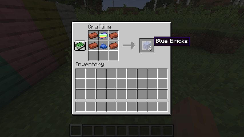 This is the crafting recipe for all new brick blocks. replace dye with color of brick wanted.