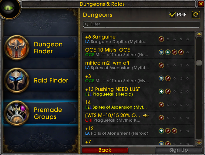 Premade Regions: Premade Group Listing Indicators