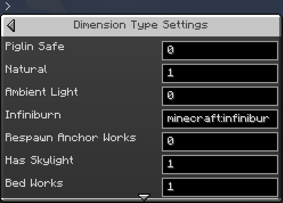 Dimension Type Settings