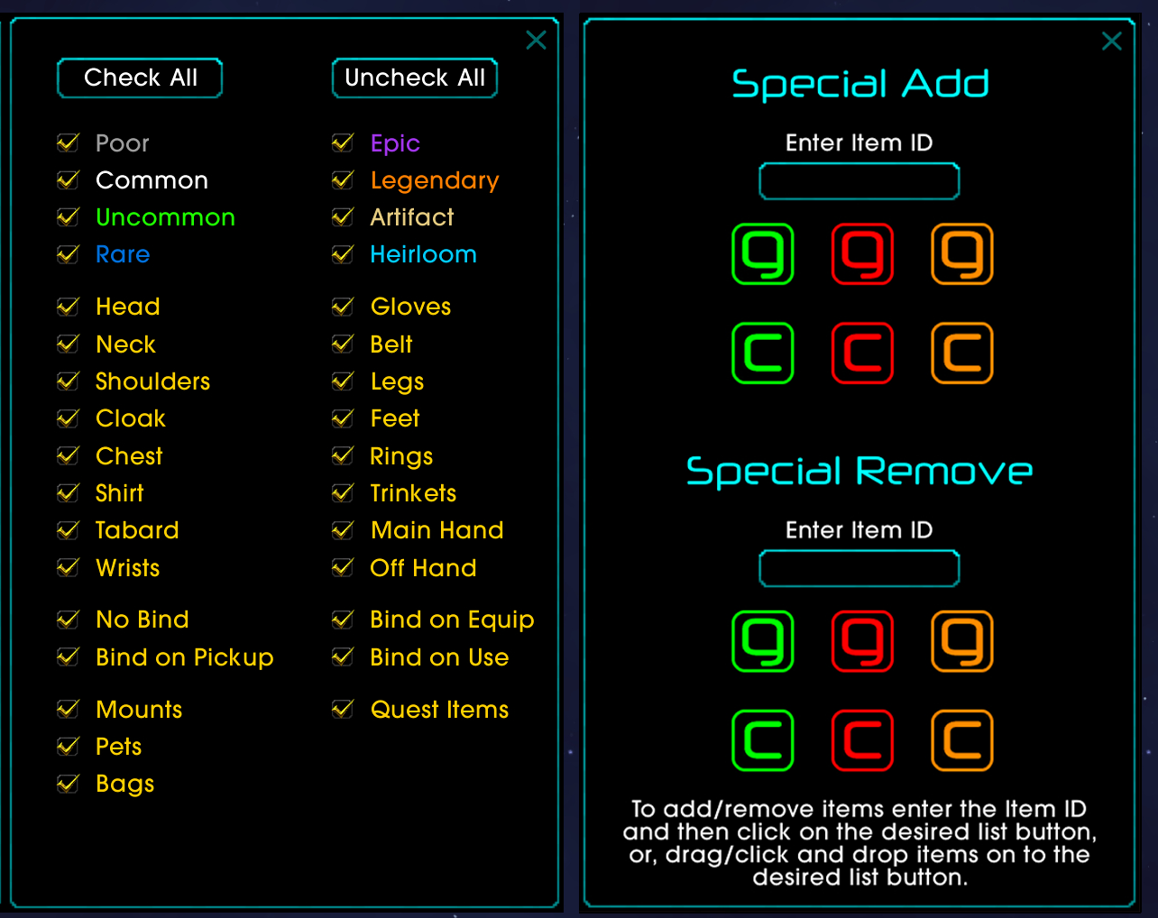 Aardvark Filters & Special Add/Remove