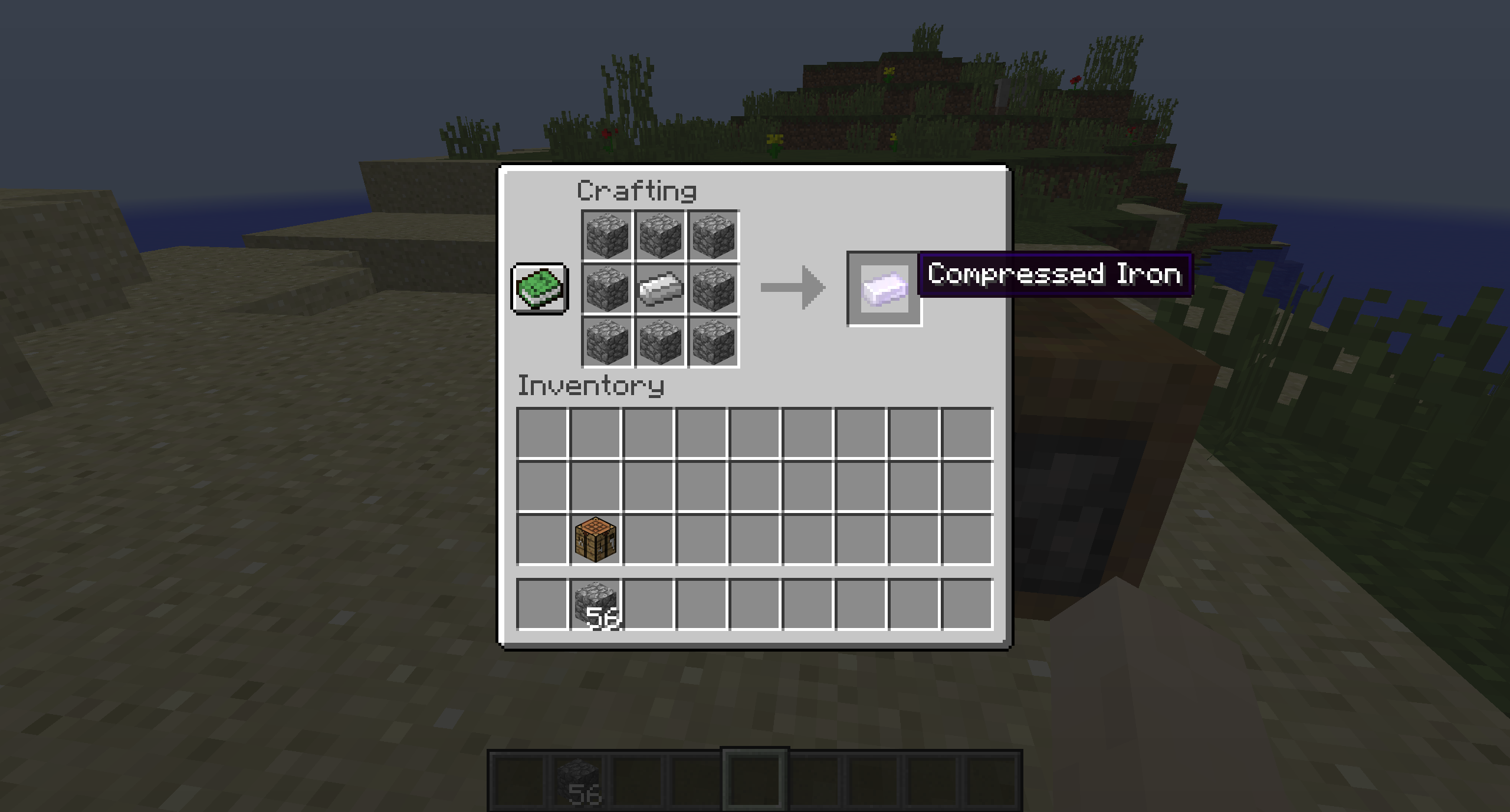 Use 8 cobblestone and 1 material to compress it