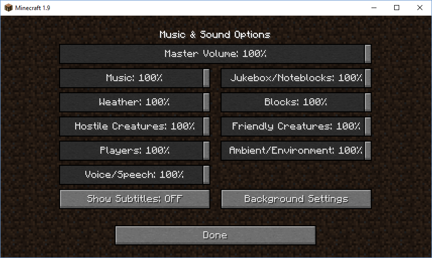 Minecraft Music & Sounds menu