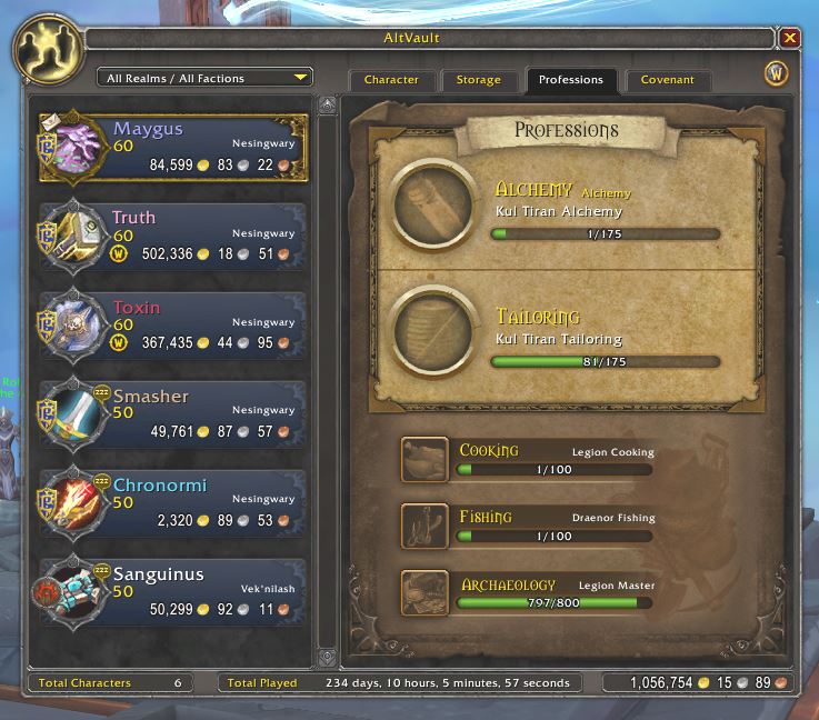 Professions Tab