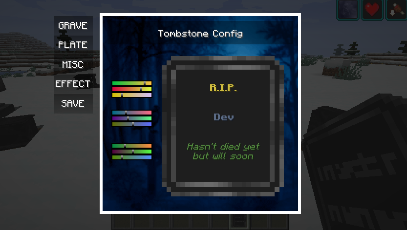 Config in game : settings for grave plate