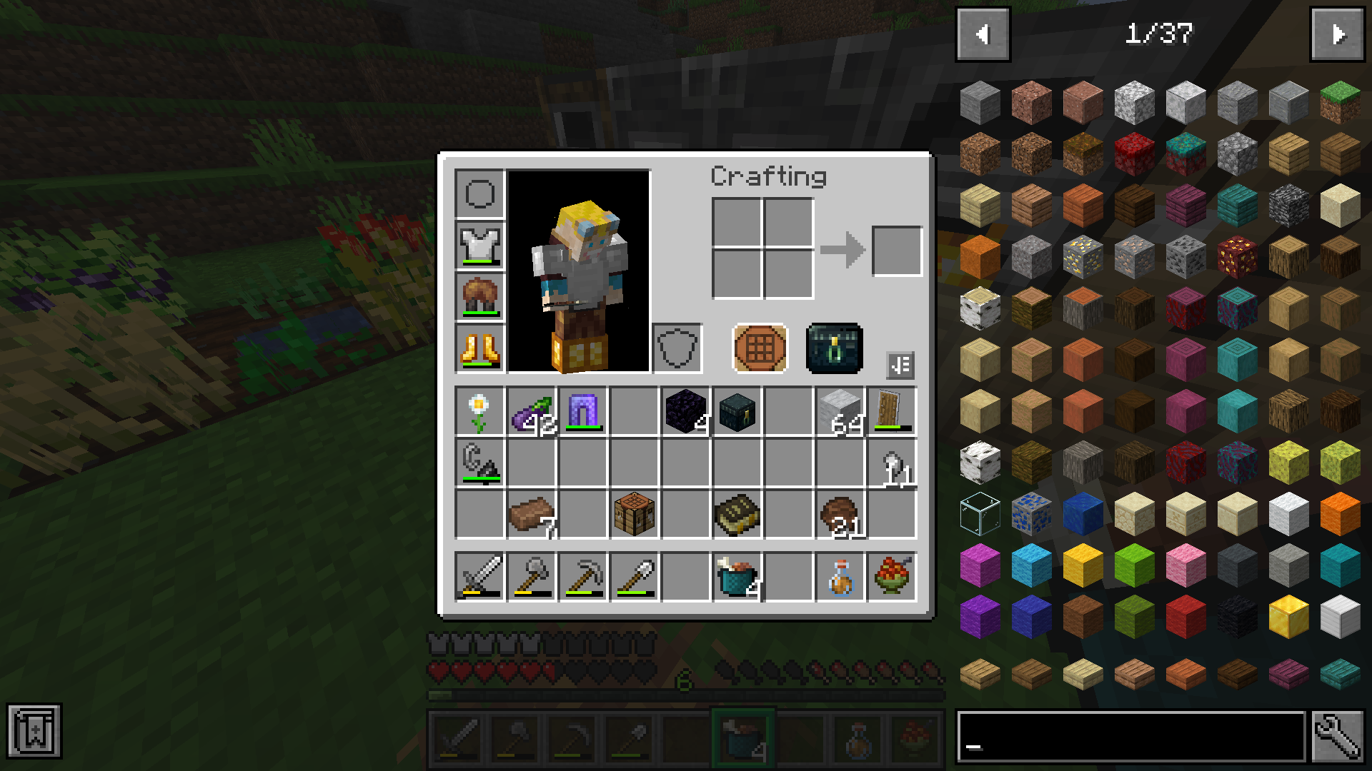 A slightly messy picture of a player's inventory, showing the custom-textured buttons and some of the cool items!