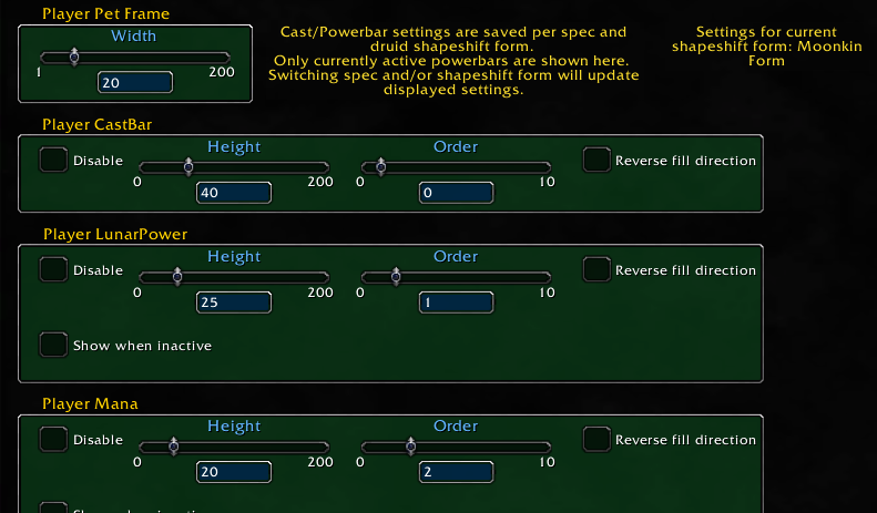 Individual Powerbar settings