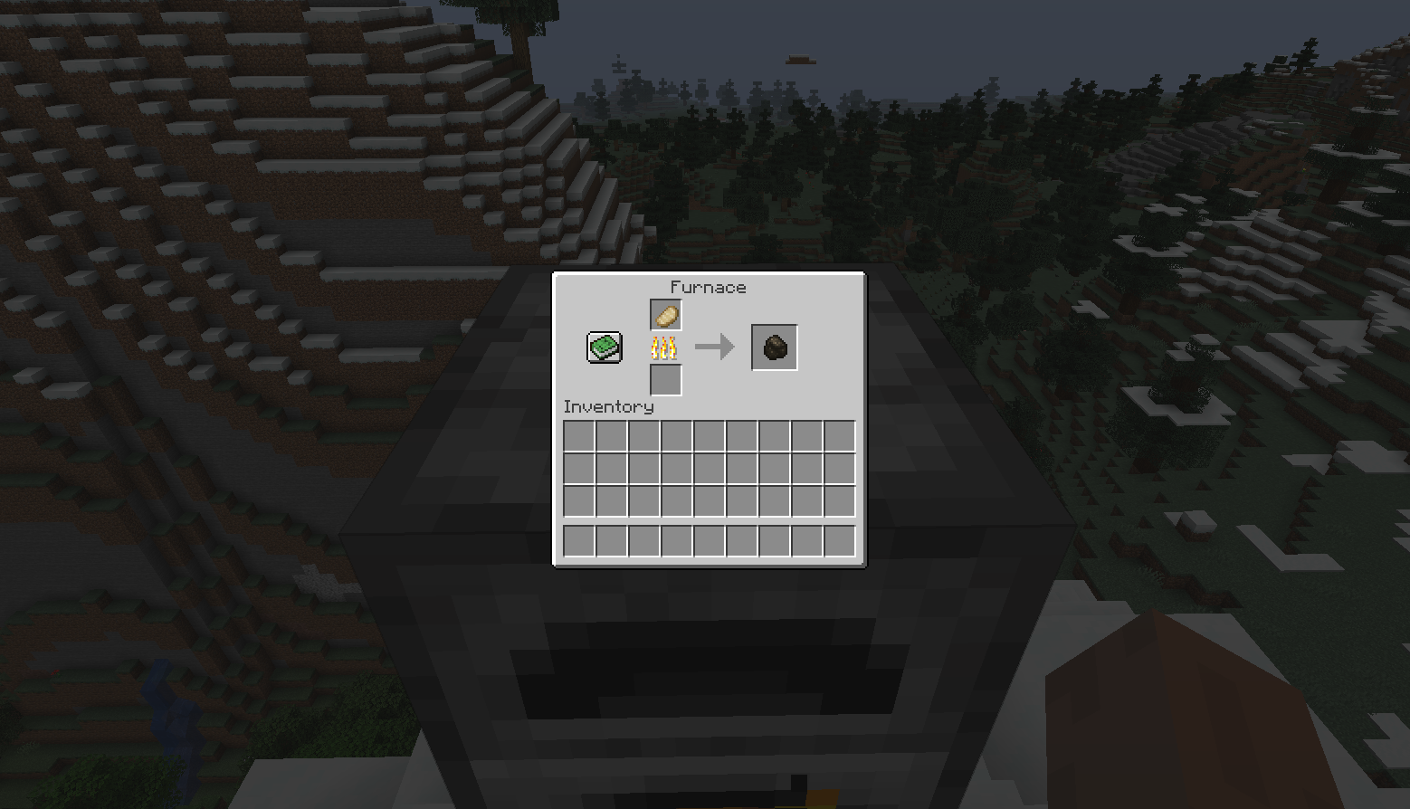 Any cooked food, rotten flesh or non-cookable vegetables can be smelted into Charcoal