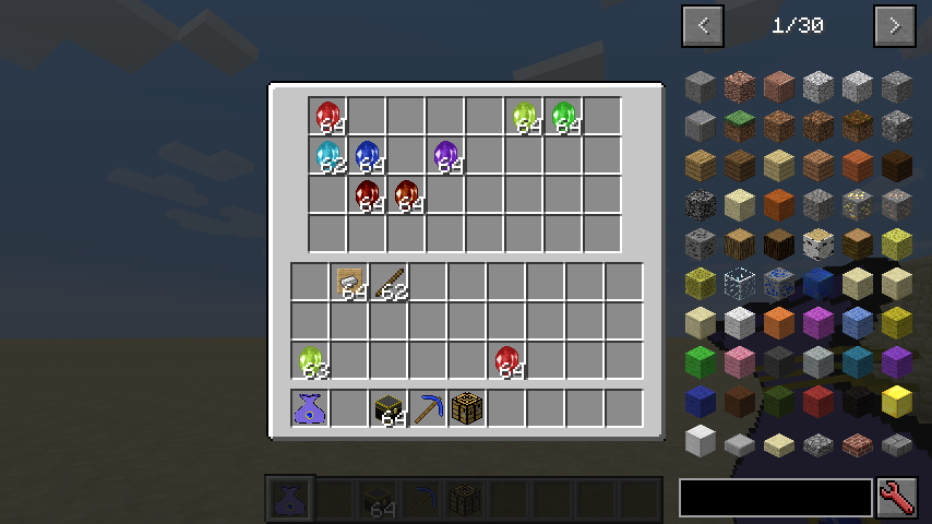 Room for a stack of each basic gem type! (Notice the "open bag" render in hand!)