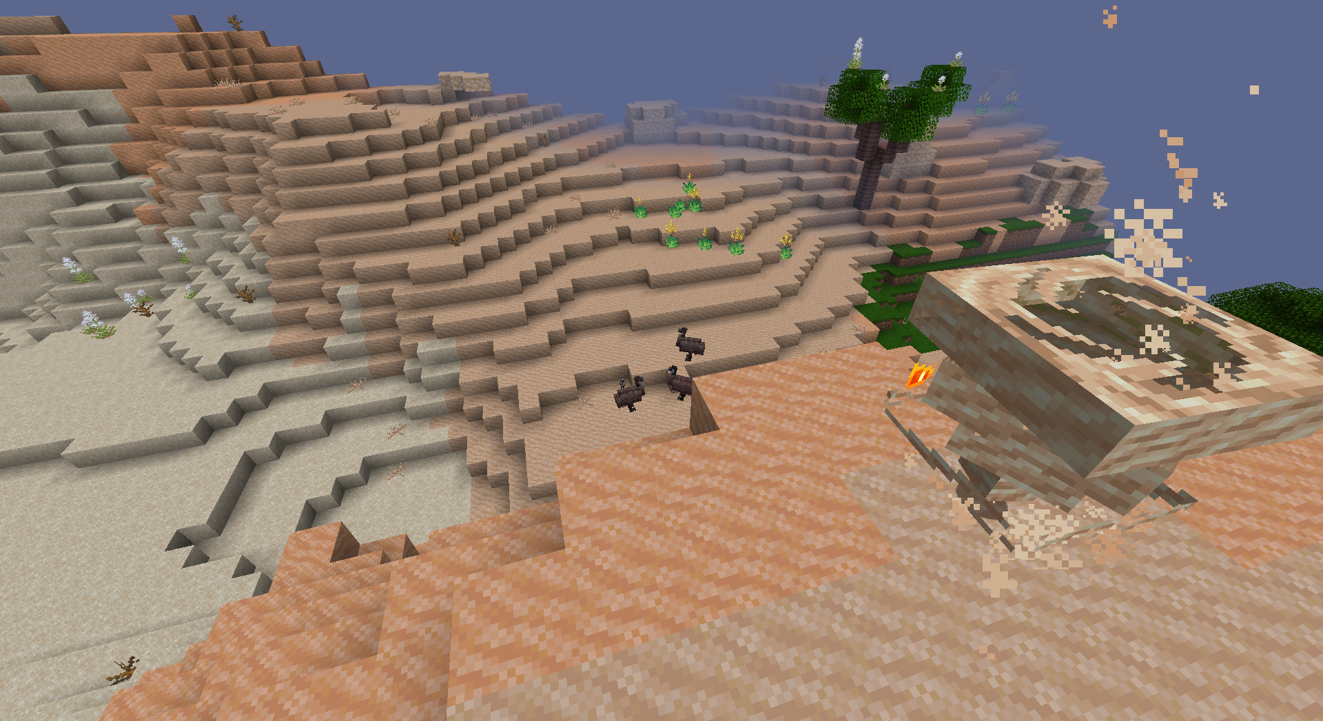 A Guster looks out at a small flock of Emu walking through a Lush Desert on a particularly cloudy day. I wonder what it thinks about....