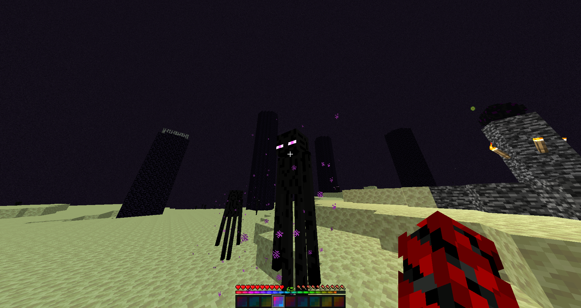 me, in survival, looking at enderman, him not angry, i have carved pumpkin on head, no pumpkin blur