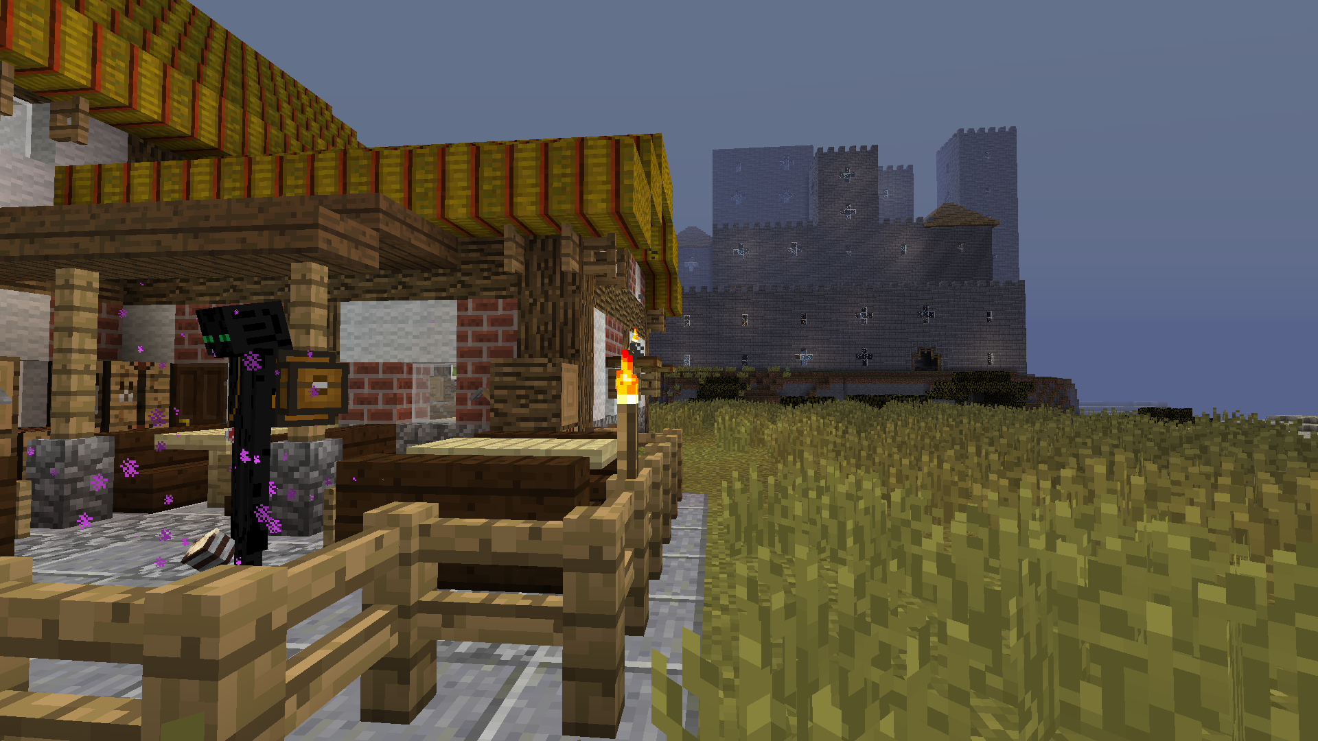 An Enderman Merchant Near A Castle