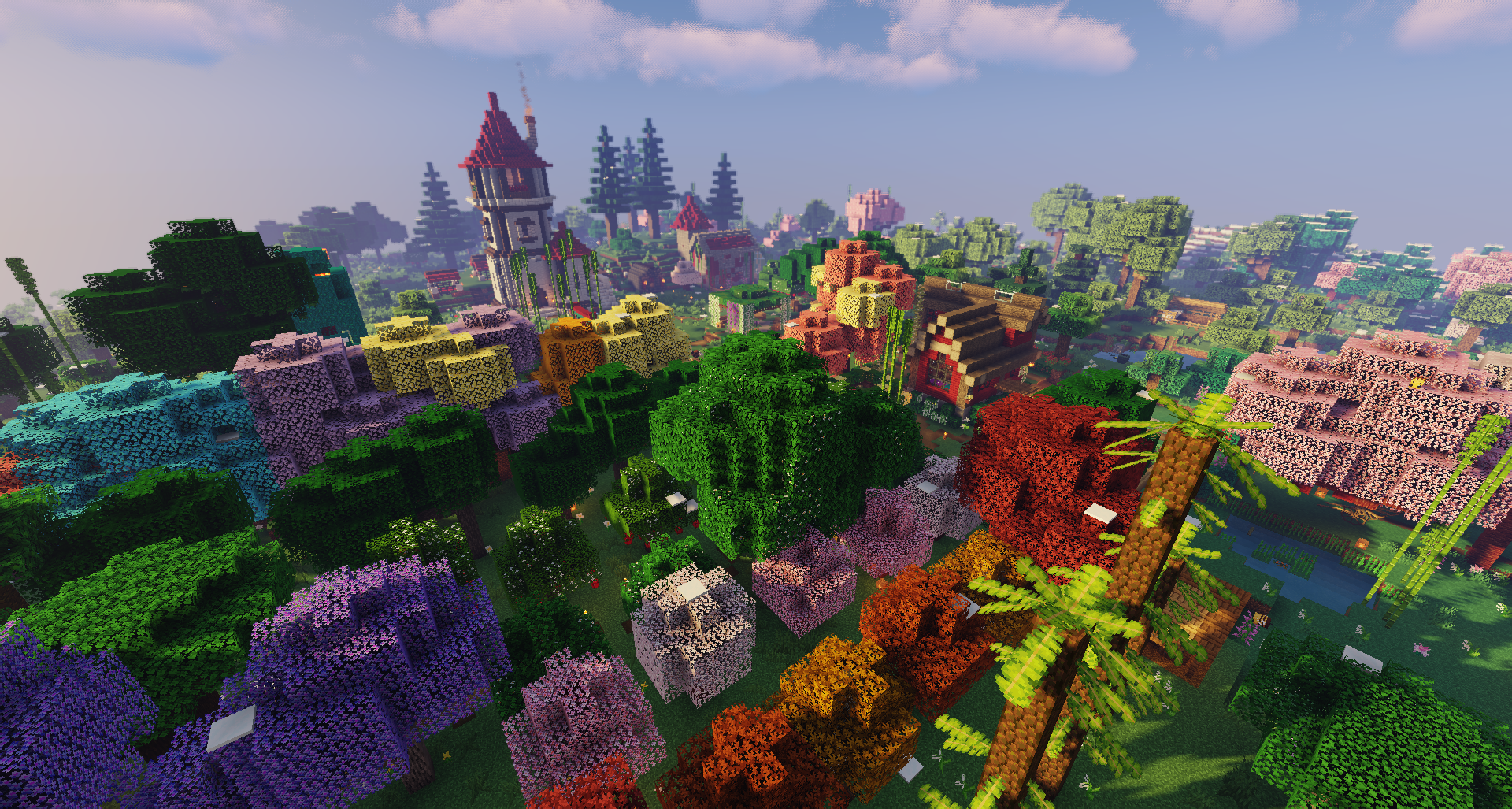 Examples of a player made village from mostly non-vanilla materials