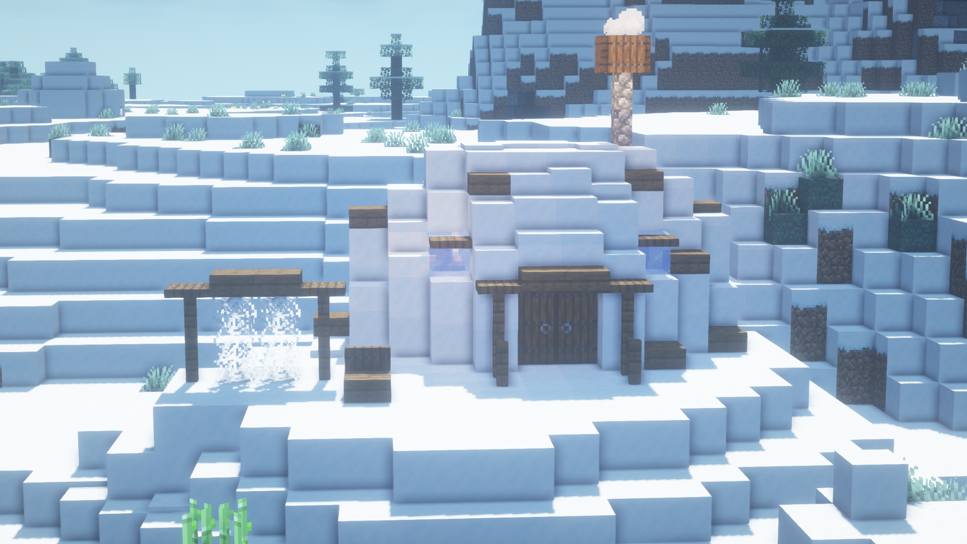 Snowy Igloo can be found in all snowy biomes mostly on Ice with one special chest and pillagers! (In future with Eskimoo) (Will be added soon)
