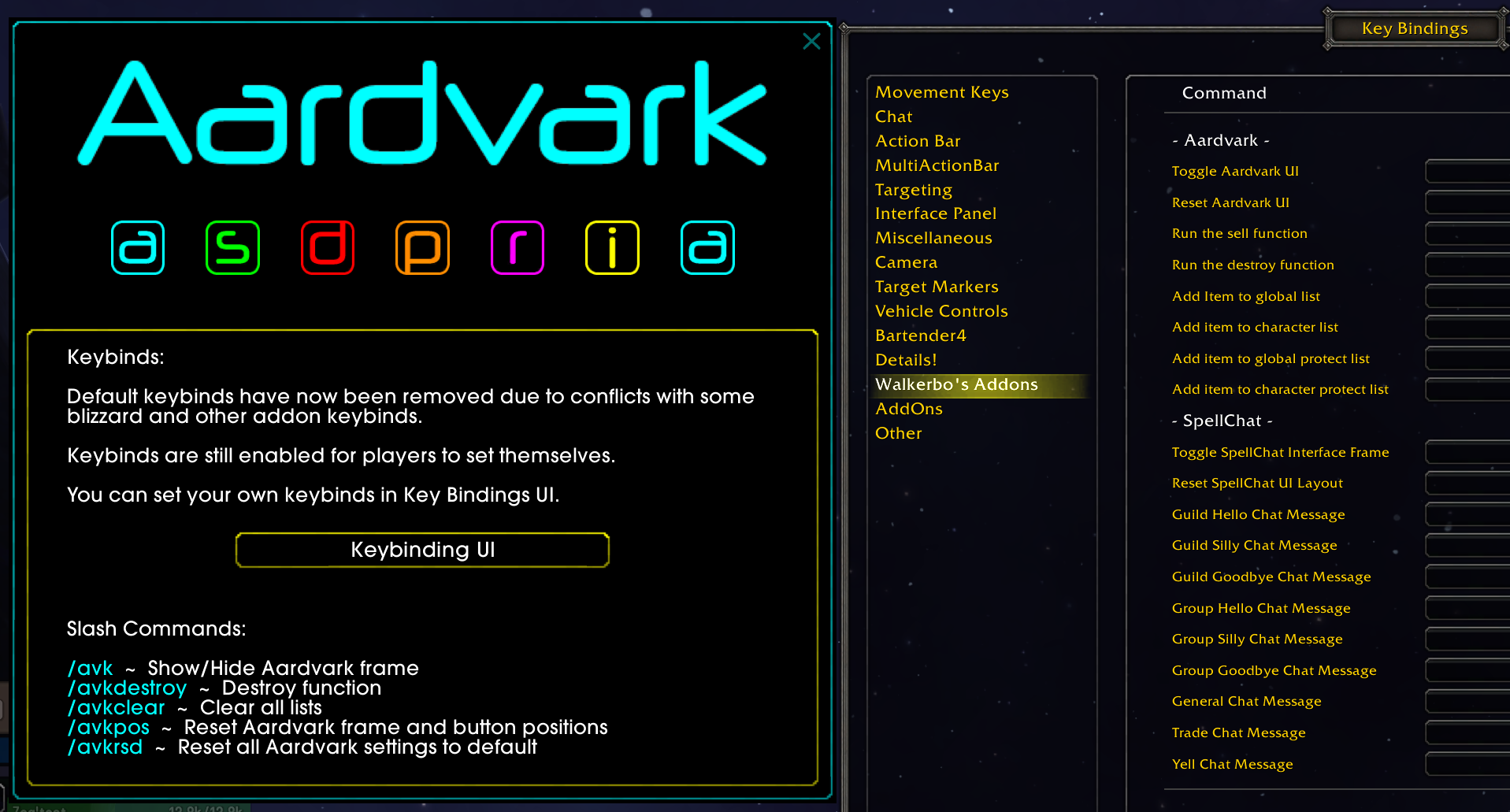 Aardvark Key Bindings