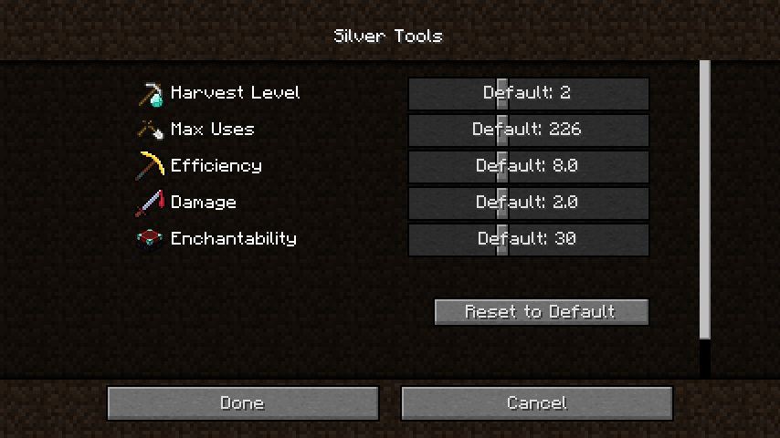 Silver Tool Settings