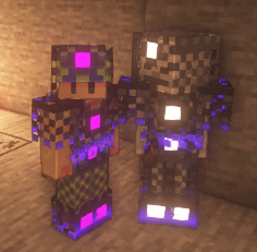 Both FunnyCaptain and a skeleton chilling in enchanted dark chainmail.