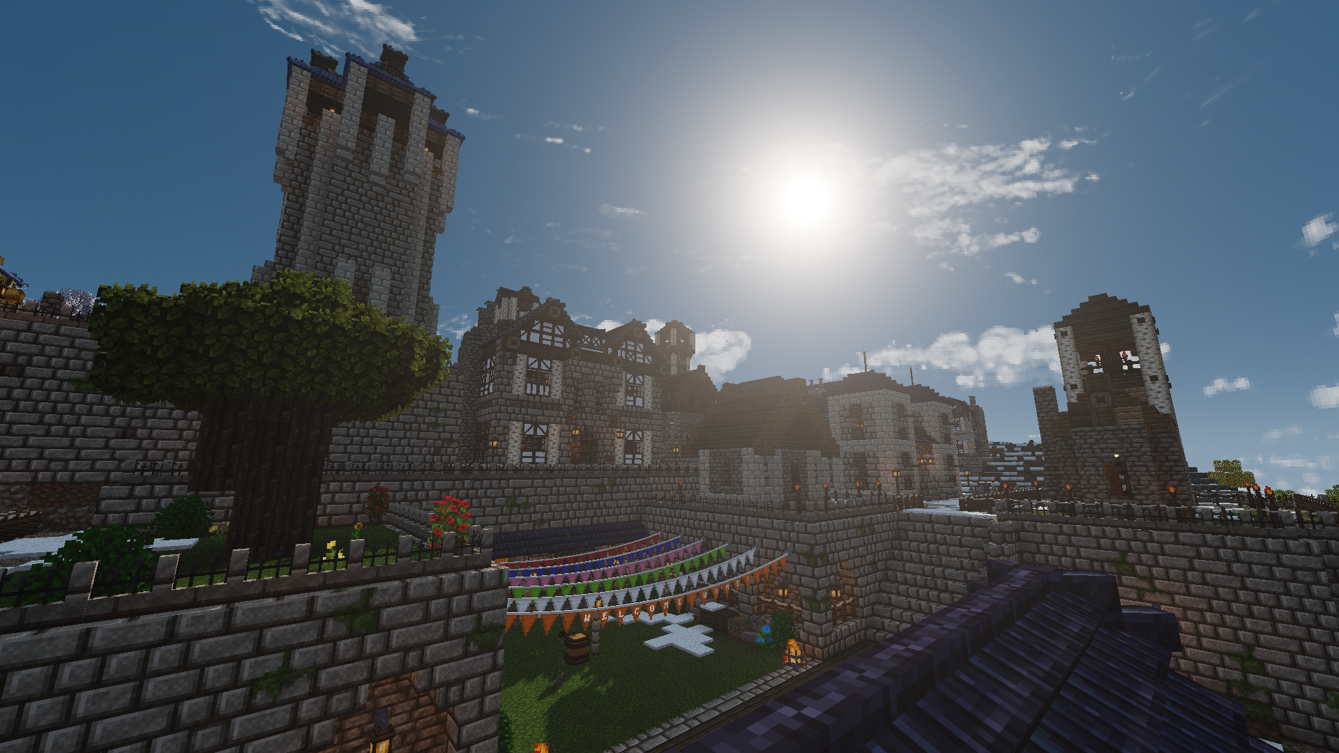 Minecolonies town build in the modpack