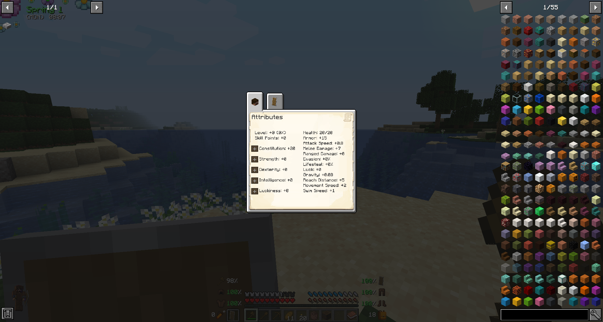 50% of the XP you gain from mining and slaying the beasts of the world will contribute to your level on this screen.
