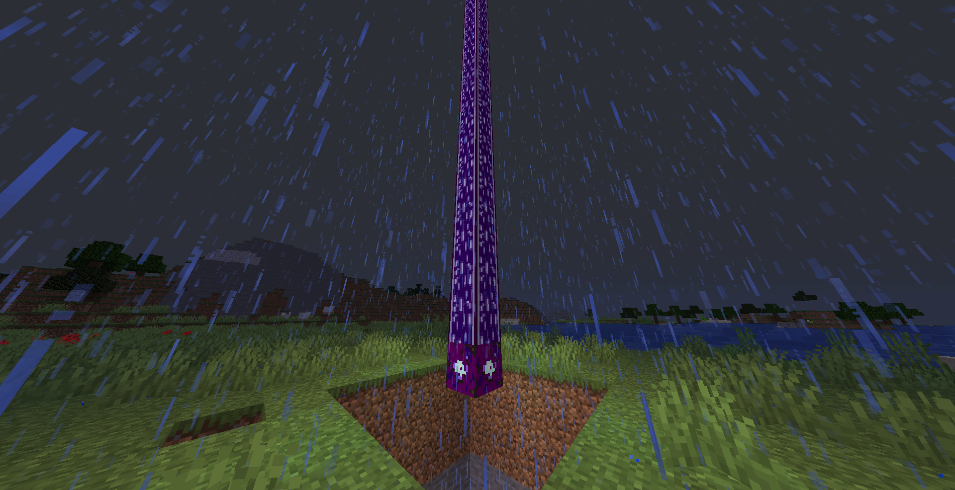 Activated wither beacon during thunderstorm
