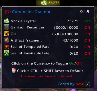 (D) Currencies Draenor - Tooltip Preview