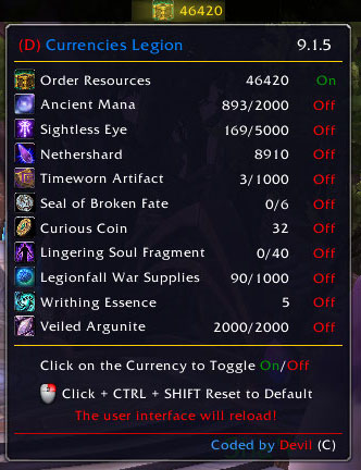 (D) Currencies Legion - Tooltip Preview