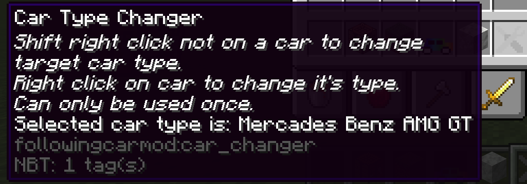 tooltip on car changer