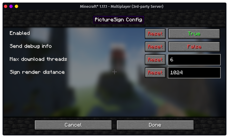 The built-in config screen