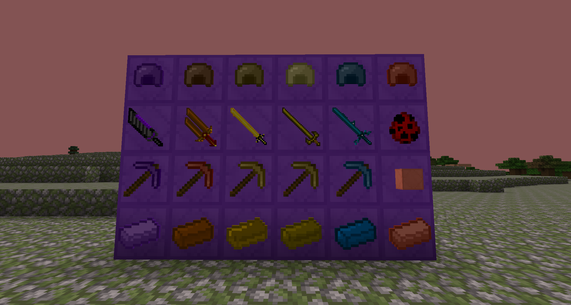 Screenshot of most items in the mod