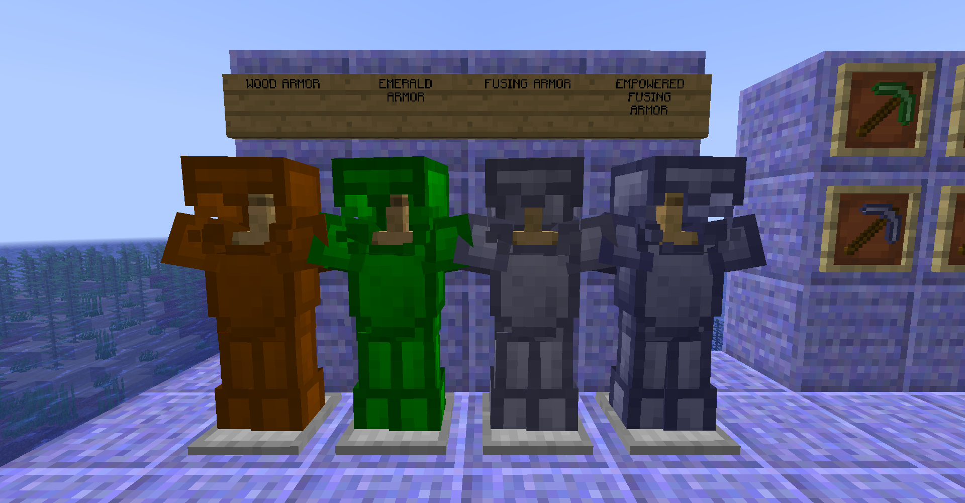 This mod adds 4 new armors:
Wooden: perfect for early game
Emerald: if you want to flex
Fusing: better than netherite
Empowered fusing: bufffed fusing