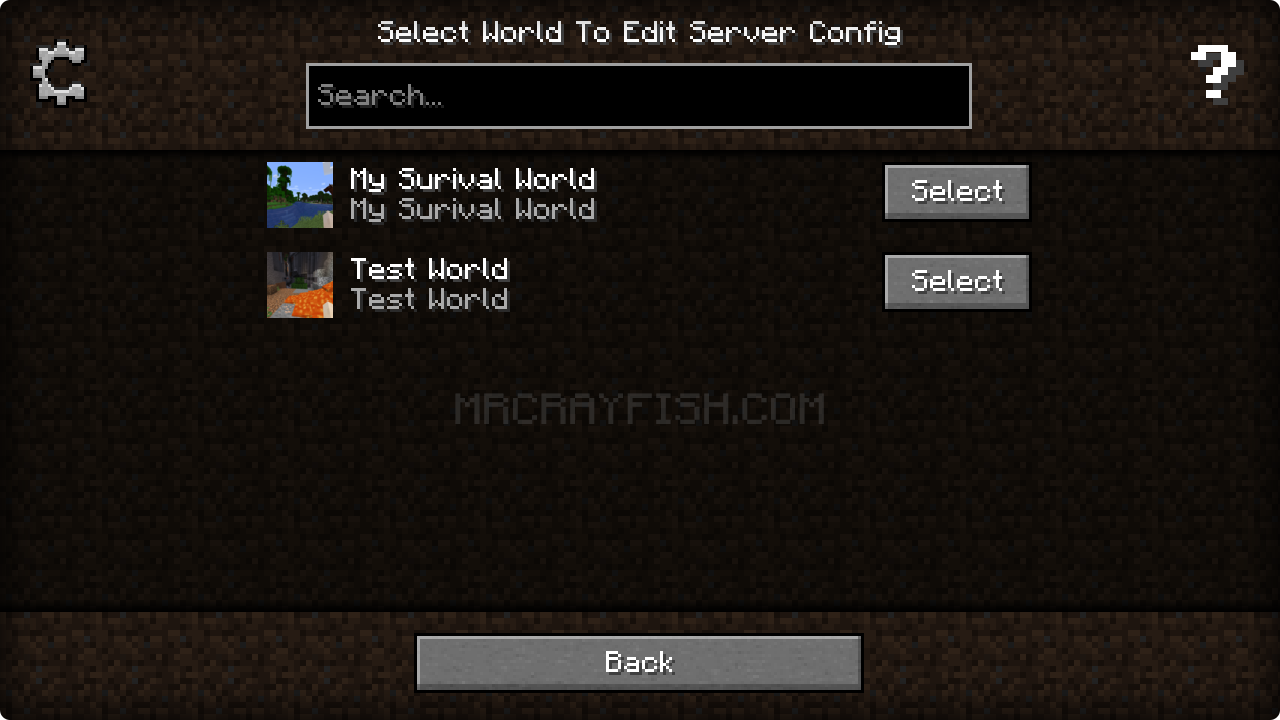 Selecting World to Edit Local Server Config