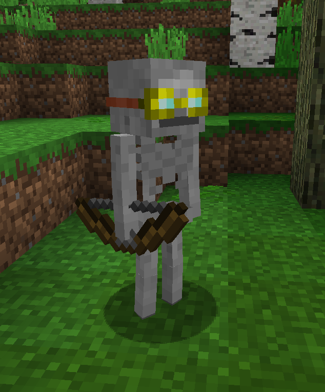 Around 20% of the time normal "vanilla" mobs will spawn as special variants that are quite deadly, like this "Gatling Skeleton."