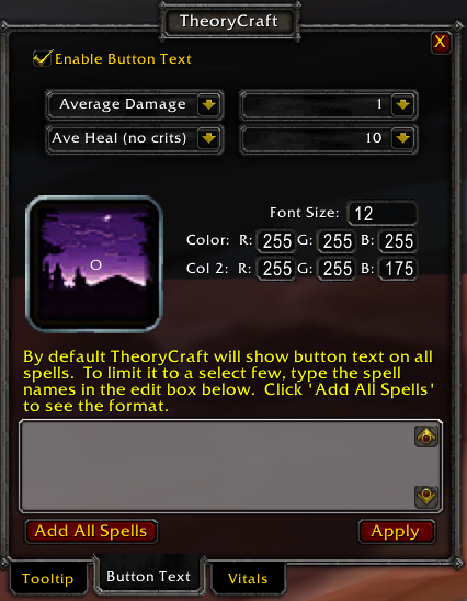 This tab configures what text appears floating on top of ability buttons.