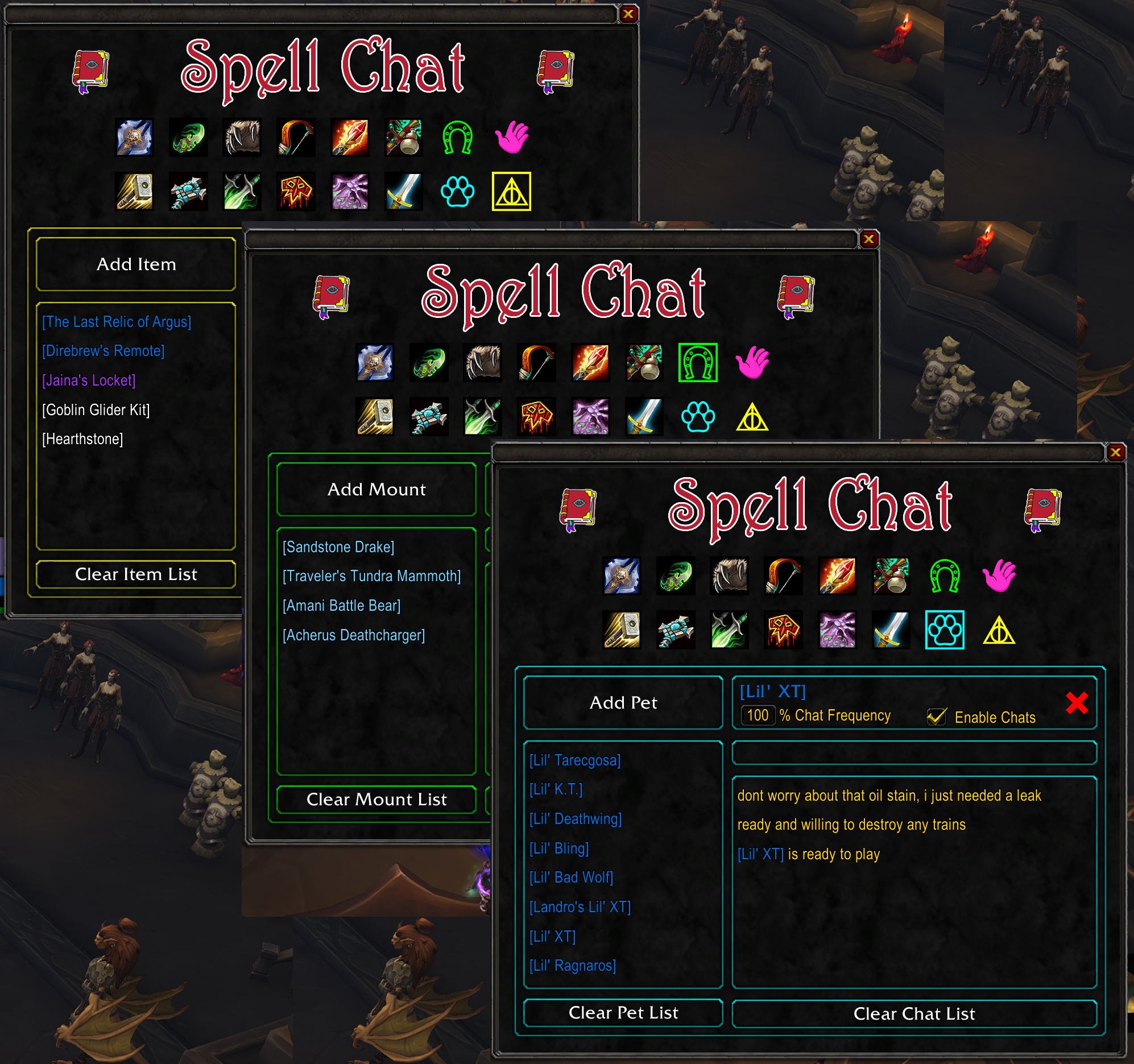 Spell Chat Items Mounts Pets