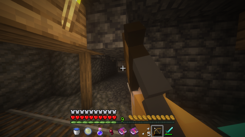 Pulling back an arrow around a corner down in the mineshaft