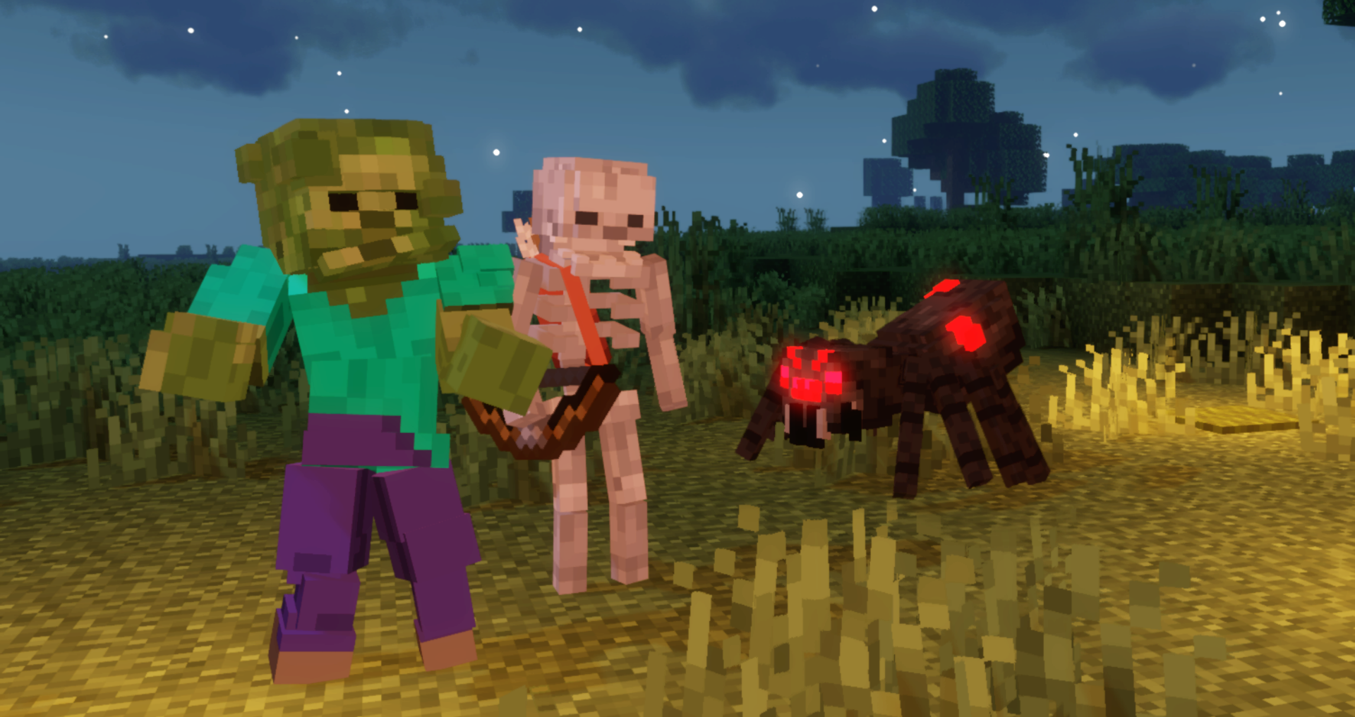 Zombie, Skeleton, Spider