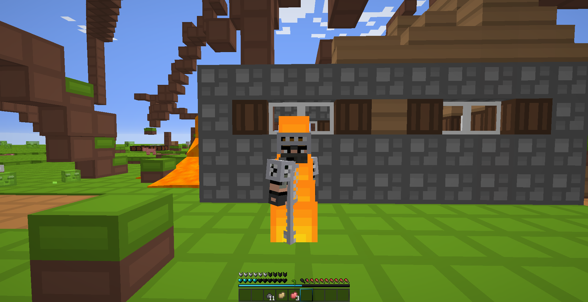 burning player in chainmail armor