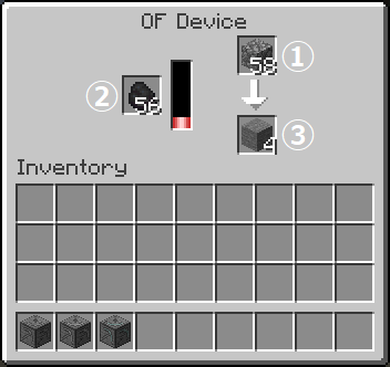 GUI: The upper right slot for materials, the left slot for fuel, and the bottom right slot for products