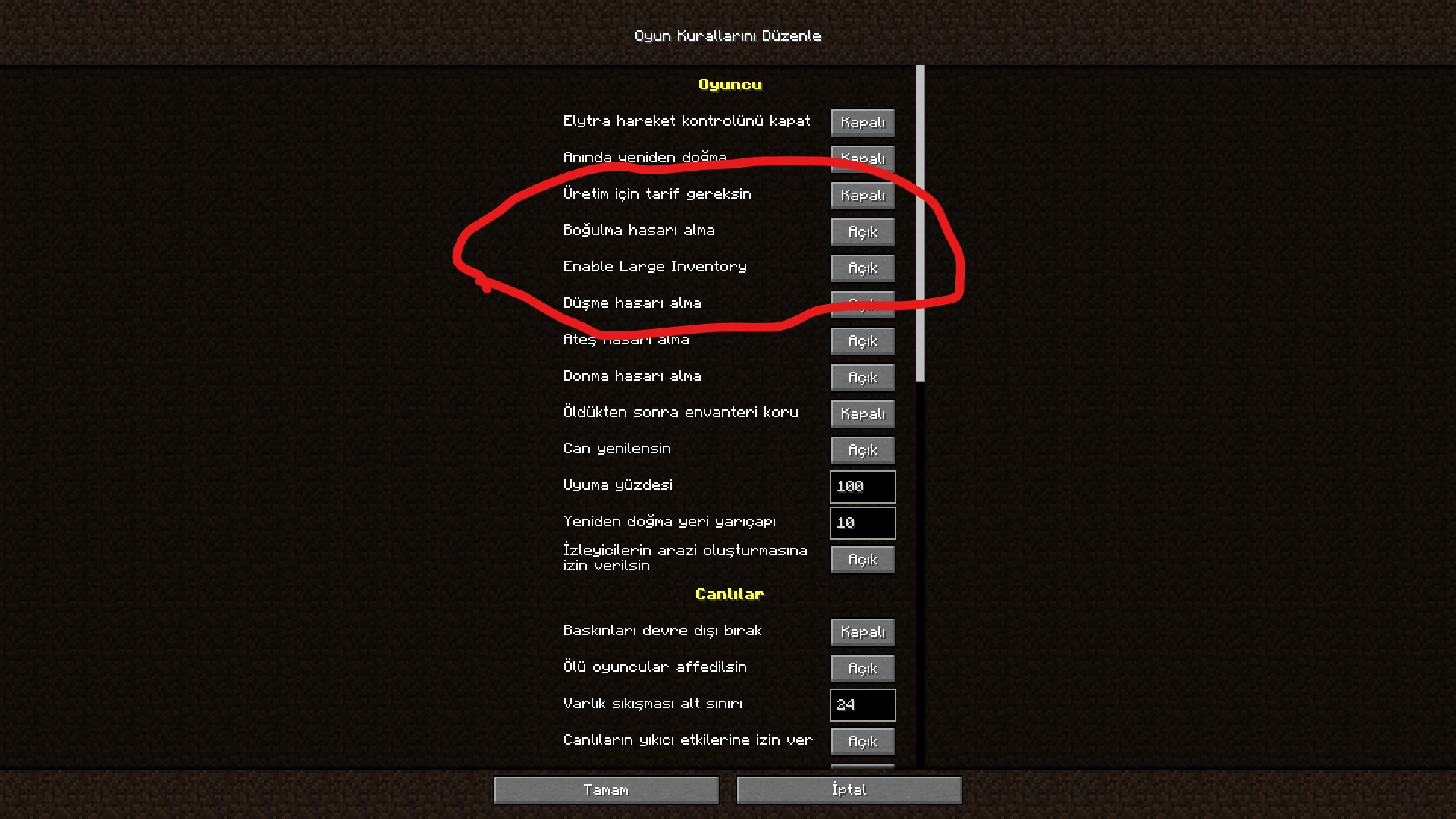 Gamerule / Generate Settings