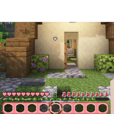 Hotbar and heart crosshair.